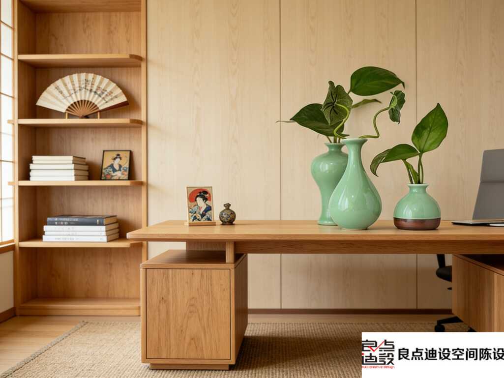 🌿日式侘寂风办公室软装设计实拍|原木+青瓷+绿植=治愈系工作能量场!打工人必看布置灵感